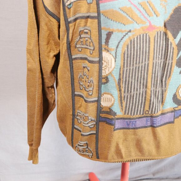 Vintage Vittorio Rocchetti 90s Sweater L Men's Brown Graphic 100% Cotton - Picture 4 of 16
